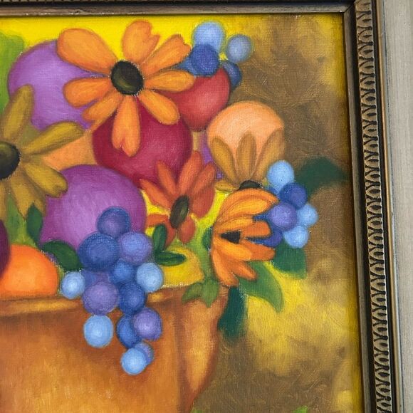 Vintage Still Life Flowers fruit Floral Oil Painting in Thick Gold Frame Ornate - Picture 5 of 9